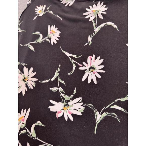 Kaileigh Valette Black With White Daisy Print Cold Shoulder Top Size Medium - Picture 5 of 8